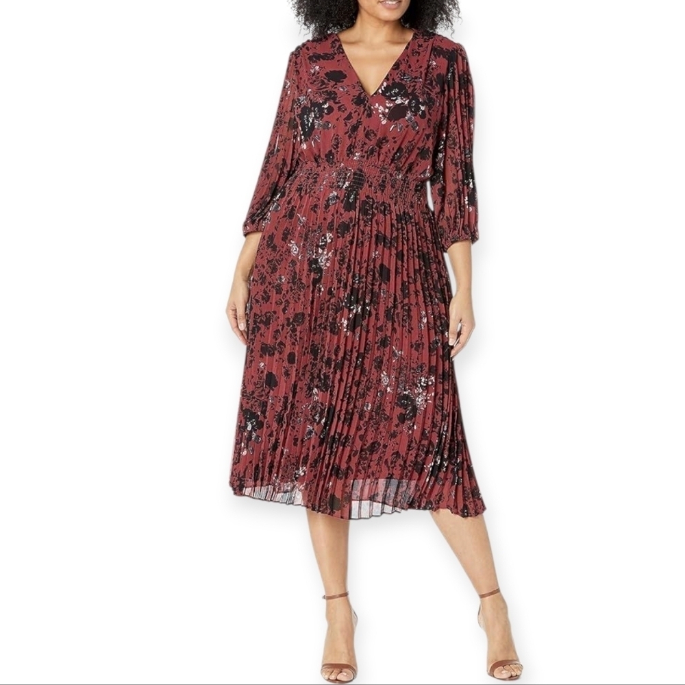 {Taylor} Women's Floral Chiffon V-Neck Pleated Dress - Size 16W - Picture 1 of 16